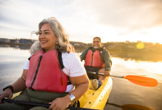 Retired couple on a paddle boat